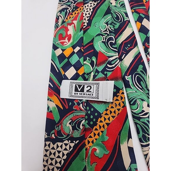 V2 By Versace Necktie Mens Silk Tie 1990S Vintage Italy Abstract RETRO Loose Tag - Picture 7 of 8